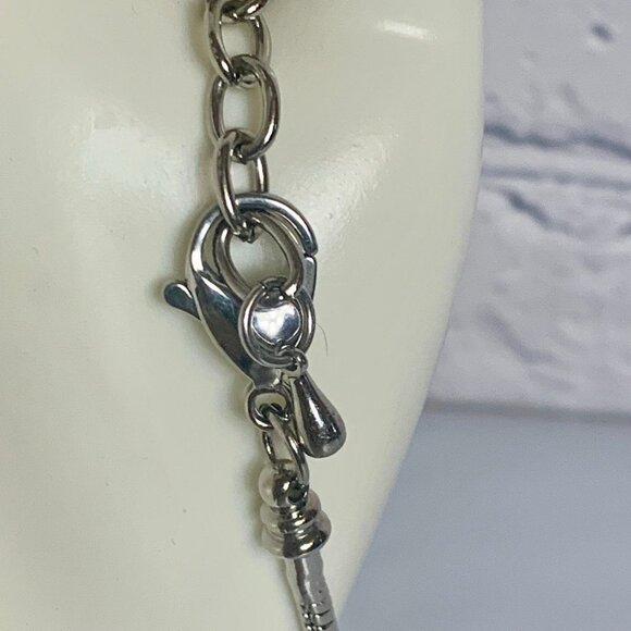 Pink Pearl Rhinestone Slide Charm Bracelet 7" - Picture 5 of 8